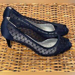 🟡 Adrianna Papell Blue Peep Toe Heels with Rhinestones